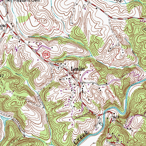 Topographic Map of Leslie, VA
