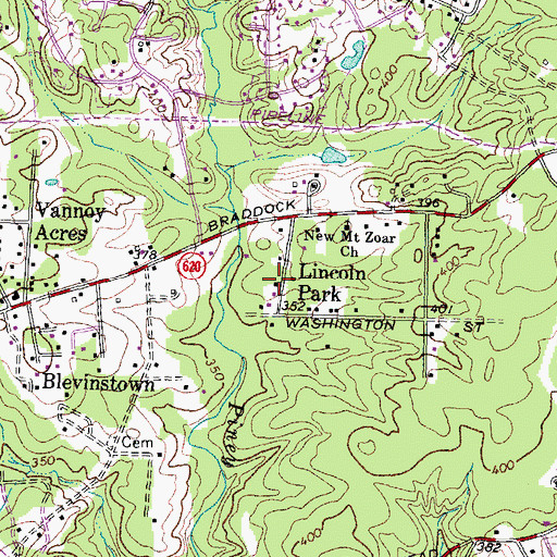 Topographic Map of Lincoln Park, VA