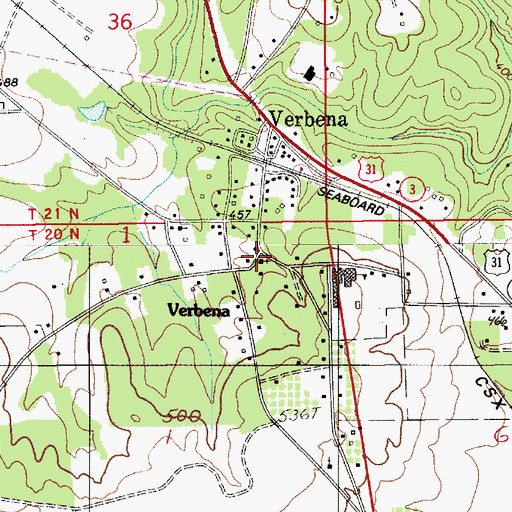 Topographic Map of Verbena Church, AL