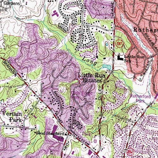 Topographic Map of Little Run Estates, VA
