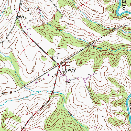 Topographic Map of Lowry, VA