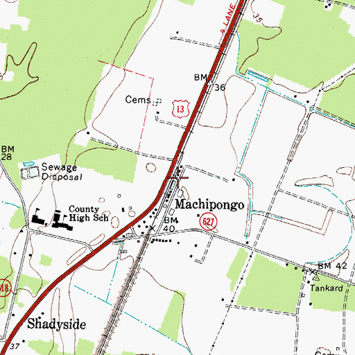 Topographic Map of Machipongo, VA