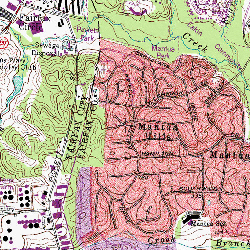 Topographic Map of Mantua Hills, VA