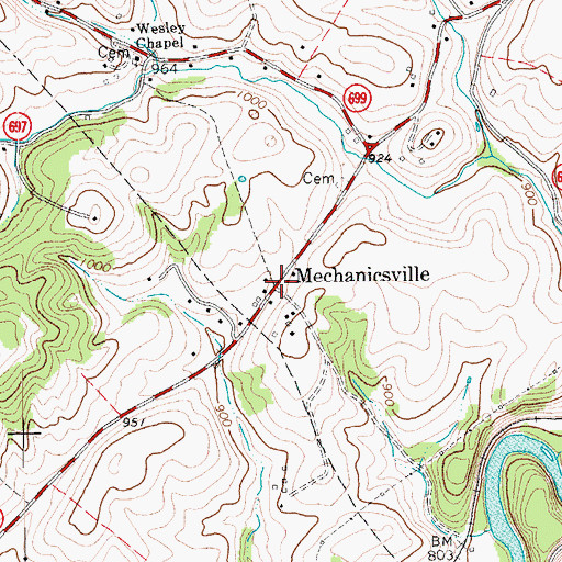 Topographic Map of Mechanicsville, VA
