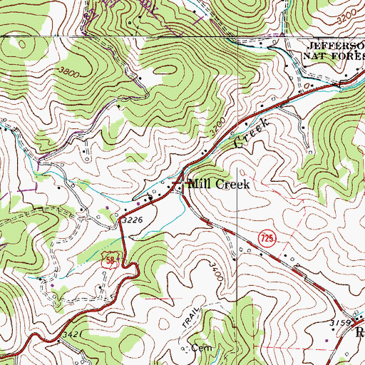 Topographic Map of Mill Creek, VA