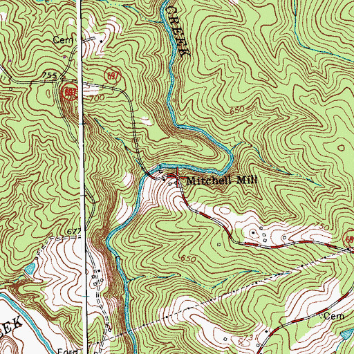 Topographic Map of Mitchell Mill, VA