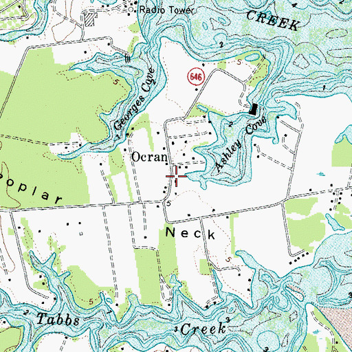 Topographic Map of Ocran, VA