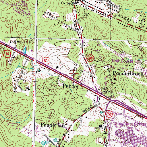 Topographic Map of Pender, VA