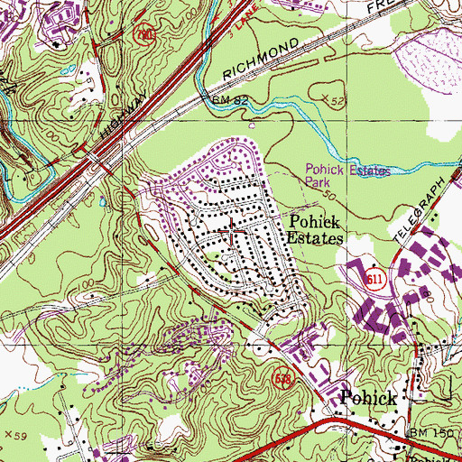 Topographic Map of Pohick Estates, VA