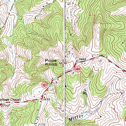 Topographic Map of Pope Knob, VA
