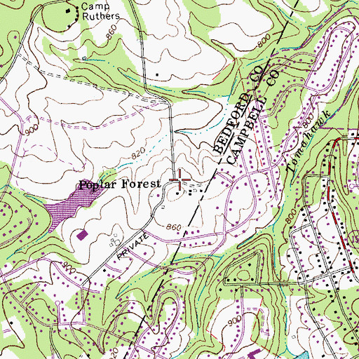 Topographic Map of Poplar Forest, VA