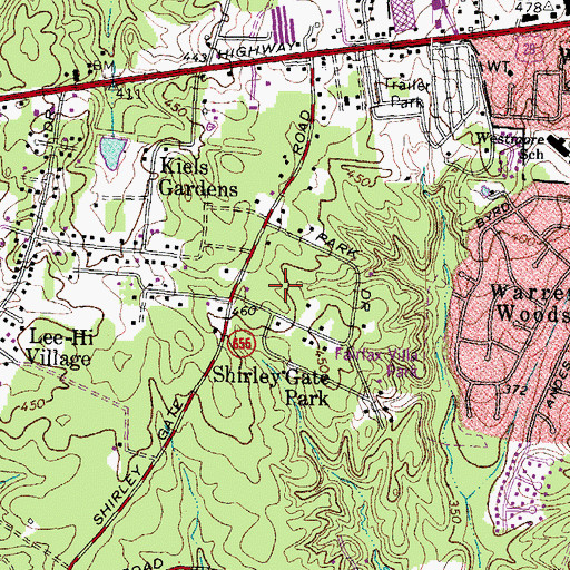 Topographic Map of Shirley Gate Park, VA