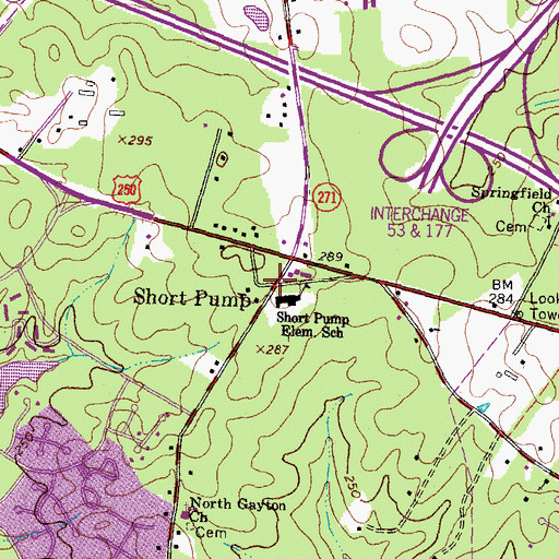 Topographic Map of Short Pump, VA