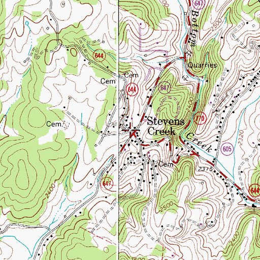 Topographic Map of Stevens Creek, VA