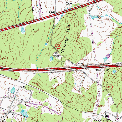 Topographic Map of Stuarts Hill, VA
