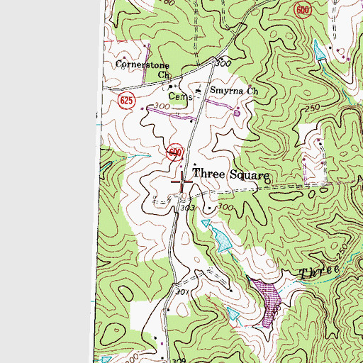Topographic Map of Three Square, VA