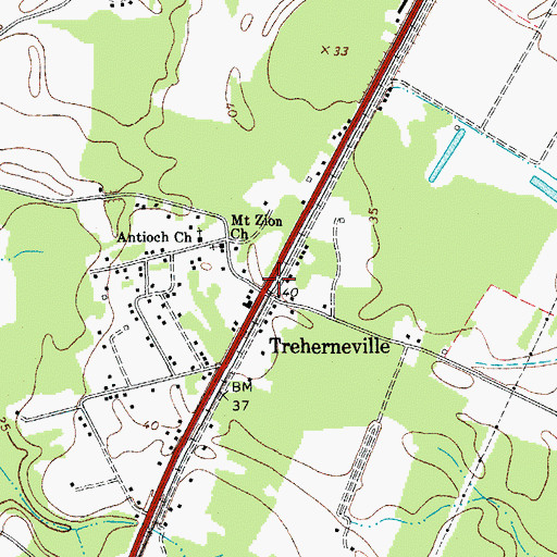 Topographic Map of Treherneville, VA