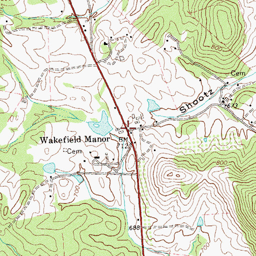 Topographic Map of Wakefield Manor, VA