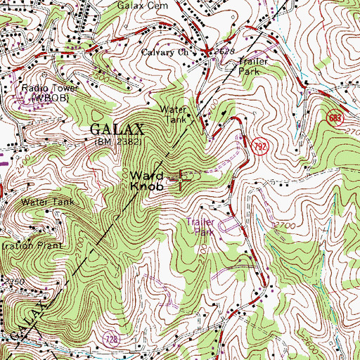 Topographic Map of Ward Knob, VA