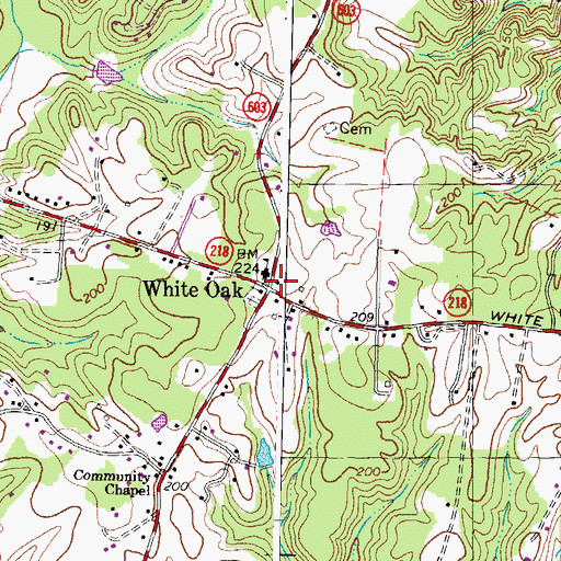 Topographic Map of White Oak, VA