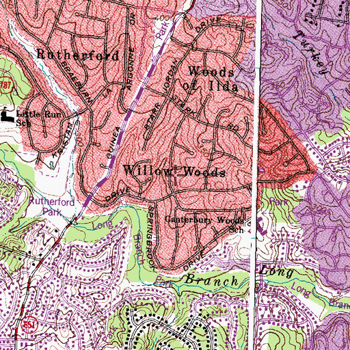 Topographic Map of Willow Woods, VA