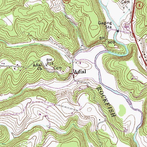 Topographic Map of Adial, VA
