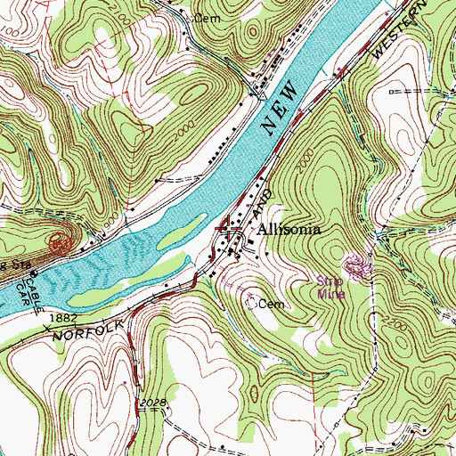 Topographic Map of Allisonia, VA