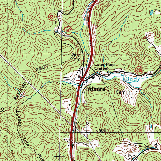 Topographic Map of Almira, VA