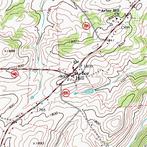 Topographic Map of Arbor Hill, VA