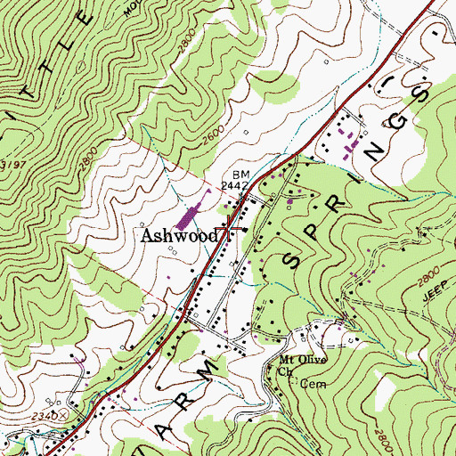 Topographic Map of Ashwood, VA