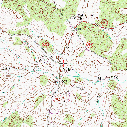 Topographic Map of Aylor, VA
