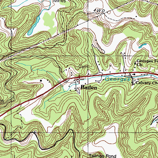 Topographic Map of Baden, VA