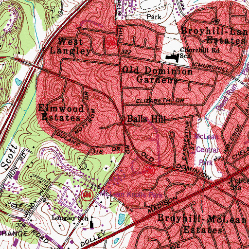 Topographic Map of Balls Hill, VA