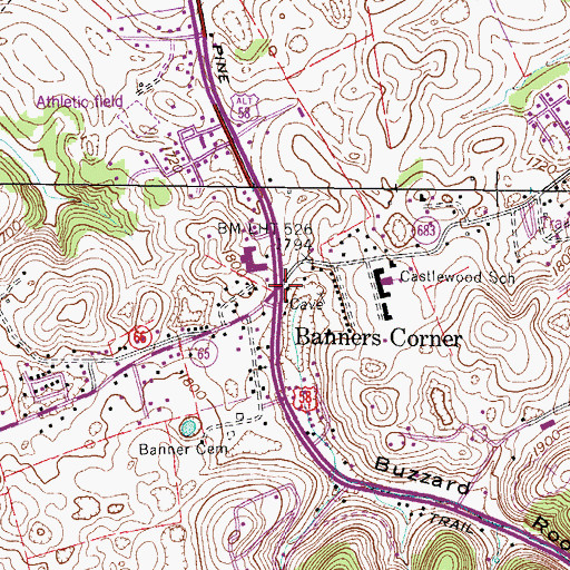 Topographic Map of Banners Corner, VA