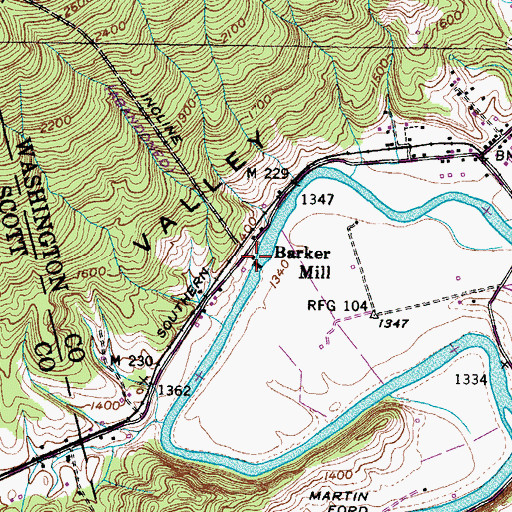 Topographic Map of Barker Mill, VA