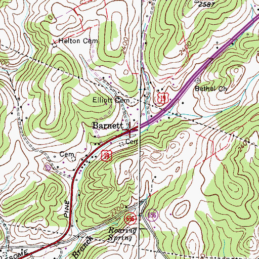 Topographic Map of Barnett, VA