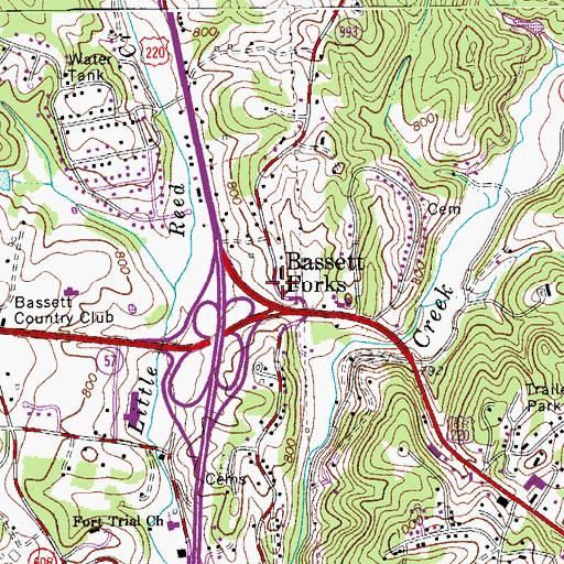 Topographic Map of Bassett Forks, VA
