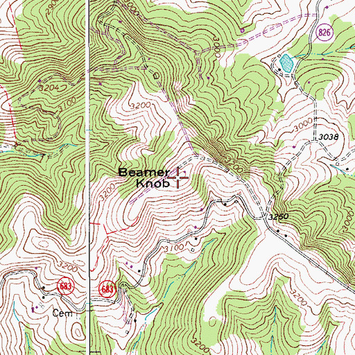 Topographic Map of Beamer Knob, VA