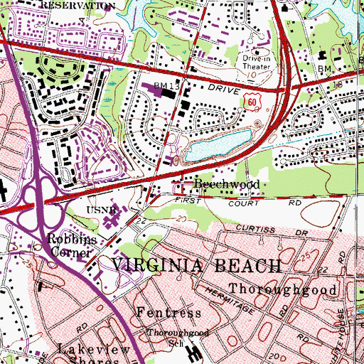 Topographic Map of Beechwood, VA