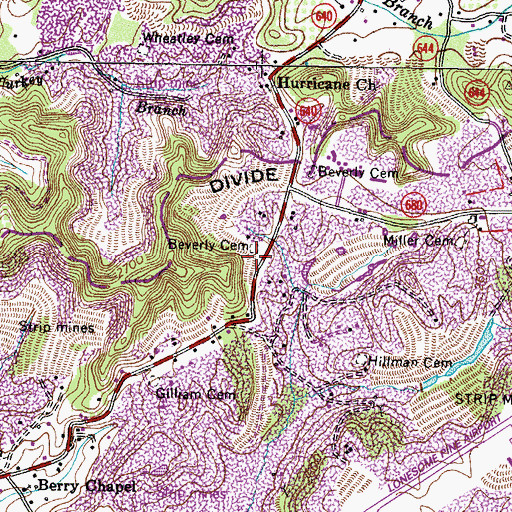 Topographic Map of Beverly Cemetery, VA