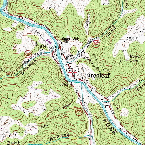Topographic Map of Birchleaf, VA