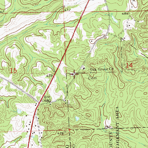 Topographic Map of Oak Grove Cemetery, AL