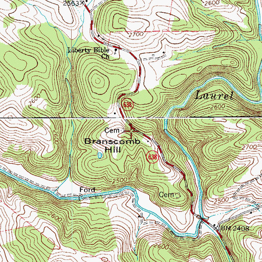 Topographic Map of Branscomb Hill, VA