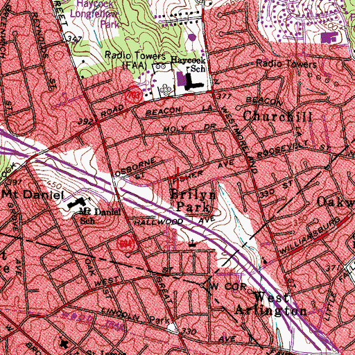 Topographic Map of Brilyn Park, VA