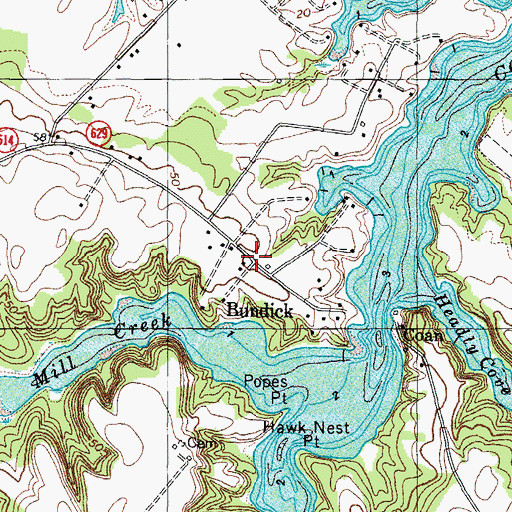 Topographic Map of Bundick, VA