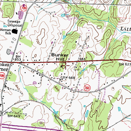 Topographic Map of Bunker Hill, VA