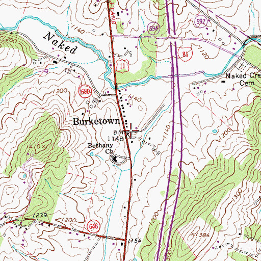 Topographic Map of Burketown, VA