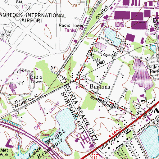 Topographic Map of Burtons, VA
