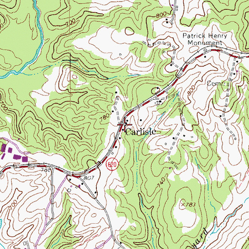 Topographic Map of Carlisle, VA