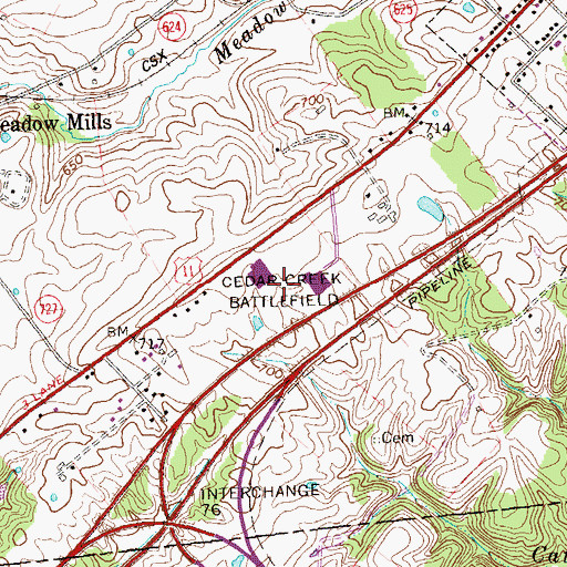 Topographic Map of Cedar Creek Battlefield, VA
